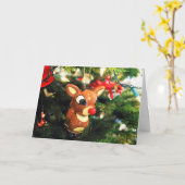 赤鼻トナカイのクリスマス・グリーティング カード (黄色い花)