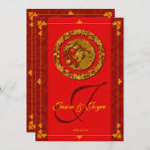 赤龍のダブルハピネス 伝統的な出欠確認カード 招待状 (正面/裏面)