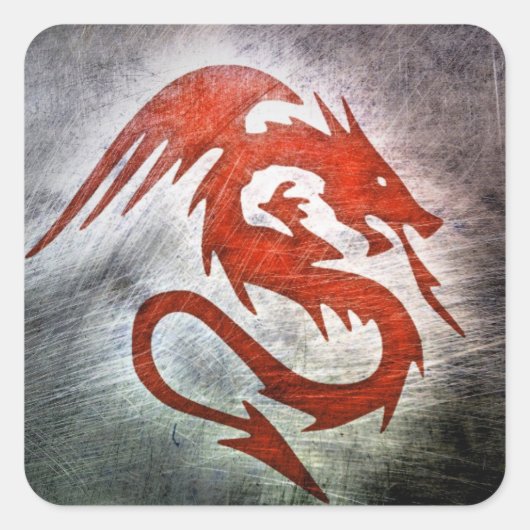 赤龍黒背景 スクエアシール (正面)