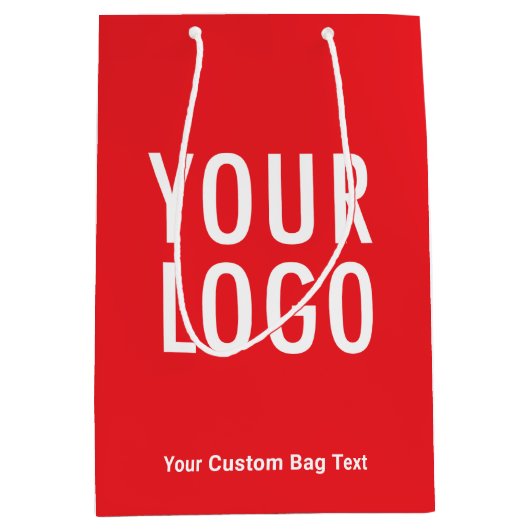 赤10インチ抱き枕カスタム会社ロゴ（中） ミディアムペーパーバッグ (正面)