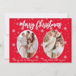 赤2枚フォトスノーフレーク可愛いモダンメリークリスマス シーズンカード