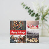 赤2022写真パーソナライズされたコラージュのクリスマス シーズンポストカード (スタンド正面)