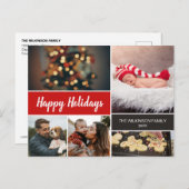 赤2022写真パーソナライズされたコラージュのクリスマス シーズンポストカード (正面/裏面)