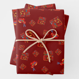 赤2023旧正月うさぎ福恵みラッピン ラッピングペーパーシート