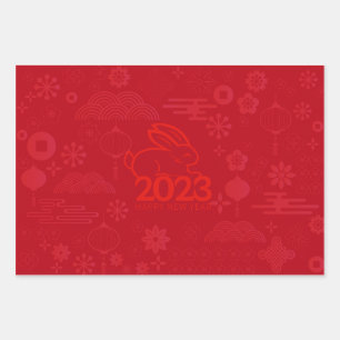 赤2023旧正月うさぎ ラッピングペーパーシート