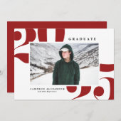 赤2025はっきりしたタイポグラフィ写真卒業 案内状 (正面/裏面)