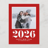 赤2025はっきりしたタイポグラフィ新年写真 シーズンポストカード (正面)