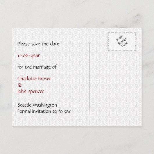 赤3エスベガスウェディング日付を保存 案内ポストカード (裏面)