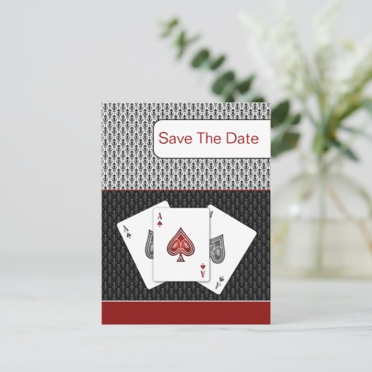 赤3エスベガスウェディング日付を保存 案内ポストカード (スタンド正面)