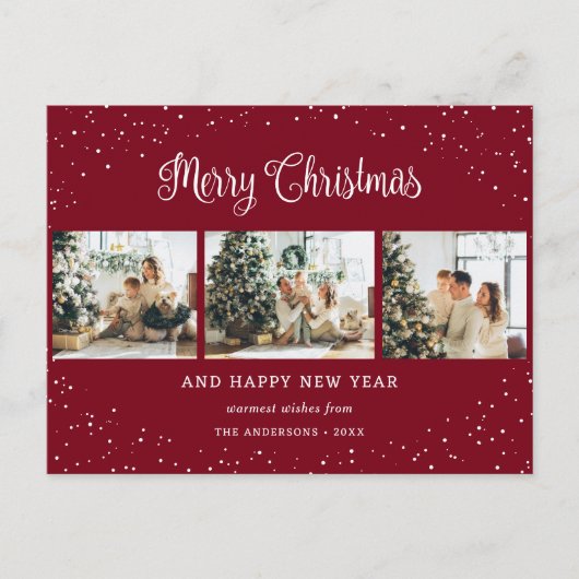 赤3フォトコラージュ雪ミニマル主義者 シーズンポストカード (正面)