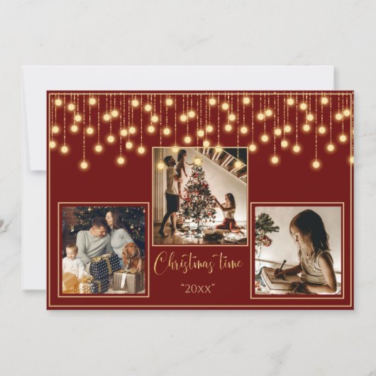 赤3枚の写真クリスマスタイム金ゴールド シーズンカード (正面)