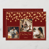 赤3枚の写真クリスマスタイム金ゴールド シーズンカード (正面/裏面)