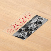 赤3枚モダン写真アクリル卒業発表 アクリル招待状 (レイダウン)