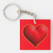赤3白熱［赤熱］光を放つ-Dハート キーホルダー (正面)