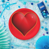 赤3白熱［赤熱］光を放つ-Dハート ペーパープレート (パーティー)