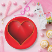 赤3白熱［赤熱］光を放つ-Dハート ペーパープレート (パーティー)