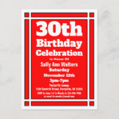 赤30歳の誕生日招待状はがき インビテーションポストカード (正面)