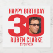 赤30th誕生日カスタム写真名ラベル ビールラベル (シングルラベル)