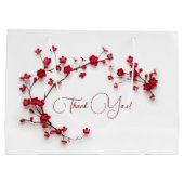 赤3Dさくらんぼ花咲き白感謝 ラージペーパーバッグ (裏面)