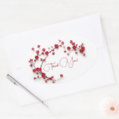 赤3Dさくらんぼ花咲き白感謝 楕円形シール (封筒)