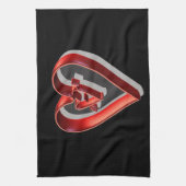 赤3Dハート キッチンタオル (縦)