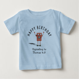 赤3Dロボット子供の誕生日パーティー ベビーTシャツ