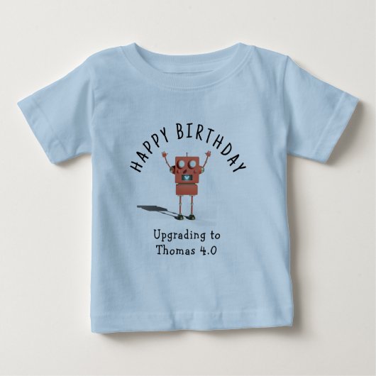 赤3Dロボット子供の誕生日パーティー ベビーTシャツ (正面)