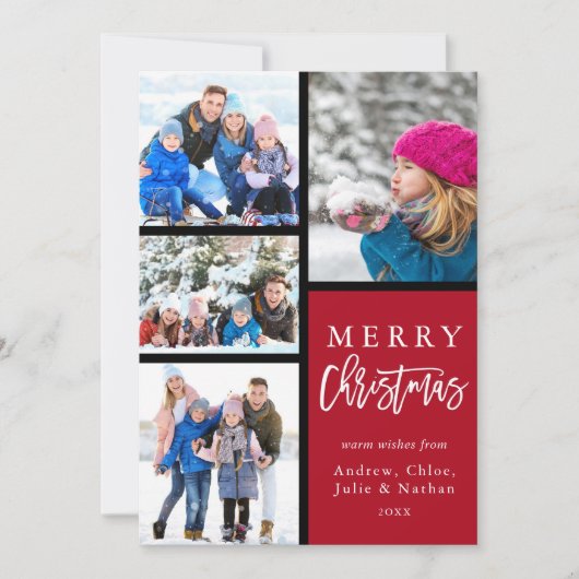 赤4フォトコラージュモダンメリークリスマス シーズンカード (正面)