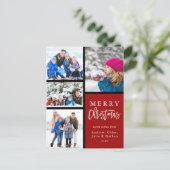 赤4フォトコラージュモダンメリークリスマス シーズンポストカード (スタンド正面)