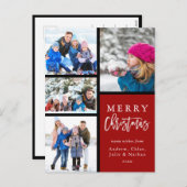 赤4フォトコラージュモダンメリークリスマス シーズンポストカード (正面/裏面)