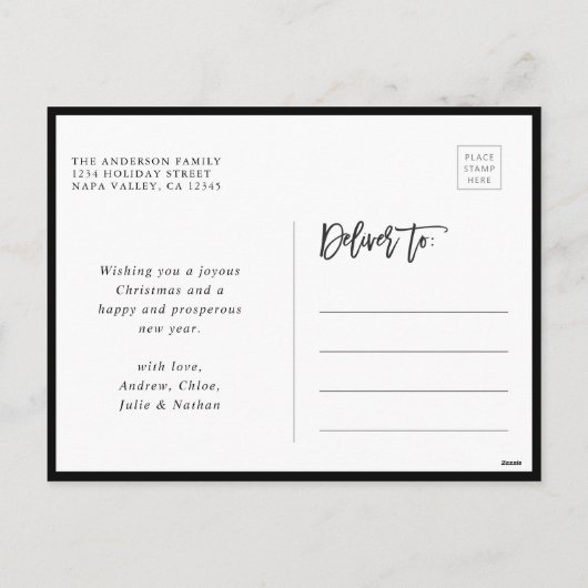 赤4フォトコラージュモダンメリークリスマス シーズンポストカード (裏面)