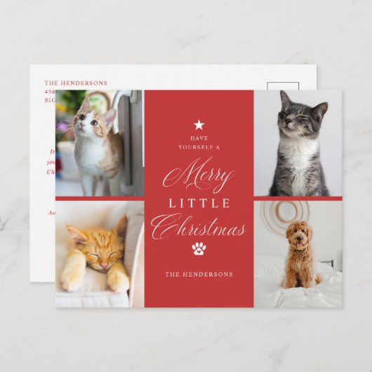 赤4フォトリトルメリークリスマスペットの休日 シーズンポストカード (正面/裏面)