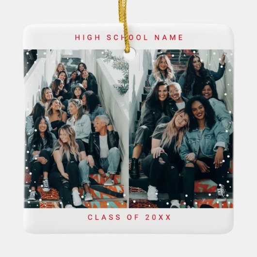 赤4枚ミニマルなスノーフォールスクール セラミックオーナメント (正面)