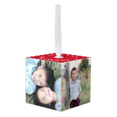 赤4枚モダン写真スノーフレーククリスマス キューブオーナメント (裏面アングル)