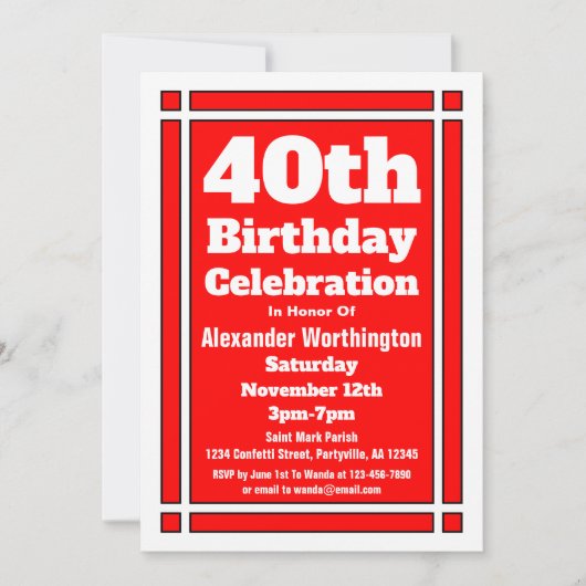 赤40歳の誕生日 招待状 (正面)