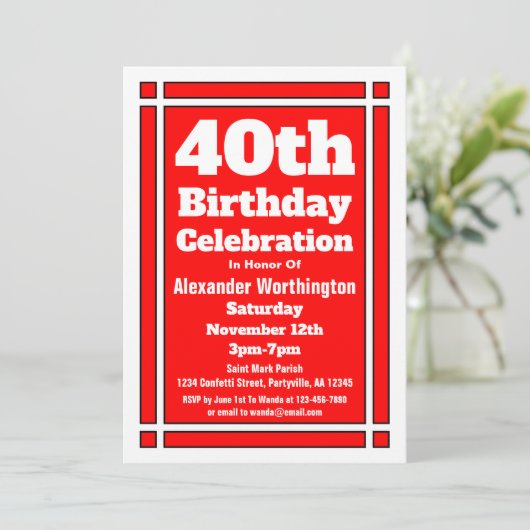 赤40歳の誕生日 招待状 (スタンド正面)