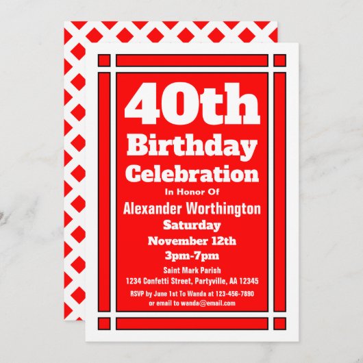 赤40歳の誕生日 招待状 (正面/裏面)