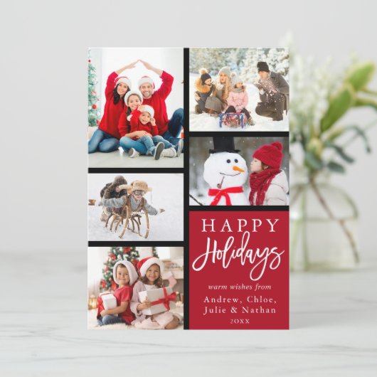 赤5フォトモダンコラージクリスマス シーズンカード (スタンド正面)