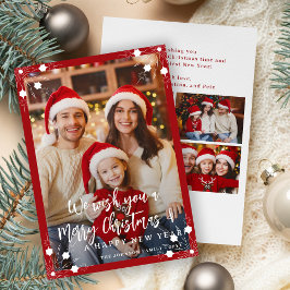 赤5枚モダンの写真コラージュMerry Christmas シーズンカード