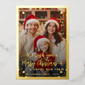 赤5枚モダンの写真コラージュMerry Christmas 箔シーズンカード (正面)