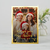 赤5枚モダンの写真コラージュMerry Christmas 箔シーズンカード (立ち正面)