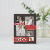 赤5枚写真コラージュ卒業おめでとうカード ポストカード (スタンド正面)