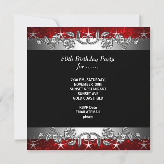 赤50歳と素晴らしい50歳の誕生日パーティー 招待状 (裏面)