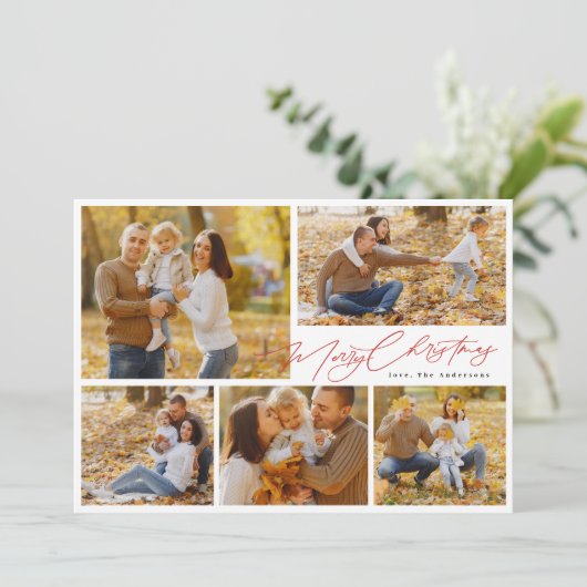 赤6モダンフォト数々のコラージュのメリークリスマス シーズンカード (スタンド正面)