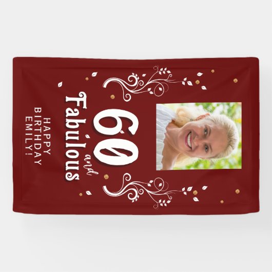 赤60と素晴らしい葉60誕生日写真 横断幕 (横)