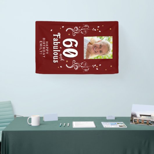 赤60と素晴らしい葉60誕生日写真 横断幕 (トレードショー)