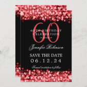 赤60誕生日日付を保存(詳細付き) 招待状 (正面/裏面)