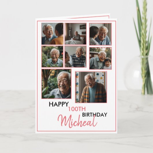 赤8エレガント枚コラージュ100誕生日 カード (正面)