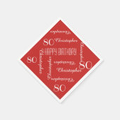 赤80thバースデーパーティーの繰り返し名前，紙 スタンダードカクテルナプキン (角)