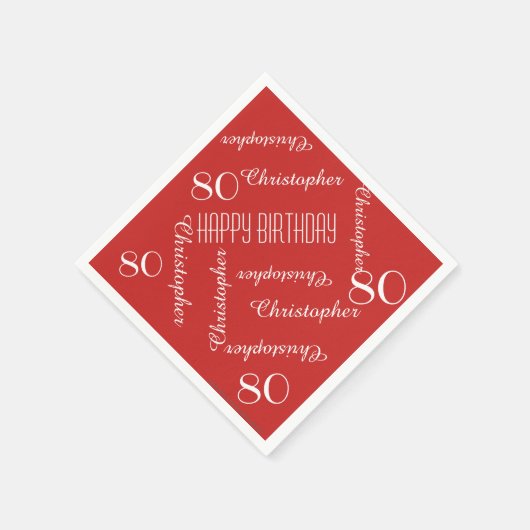 赤80thバースデーパーティーの繰り返し名前，紙 スタンダードカクテルナプキン (角)